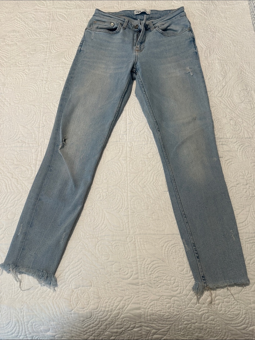 Zara Light Blue Distressed Ankle Jeans